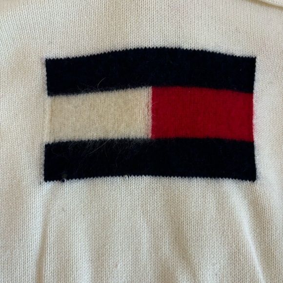 TOMMY JEANS Knit Hoodie Sweater Cream Red White Blue Vintage Retro Size Medium - Picture 14 of 14